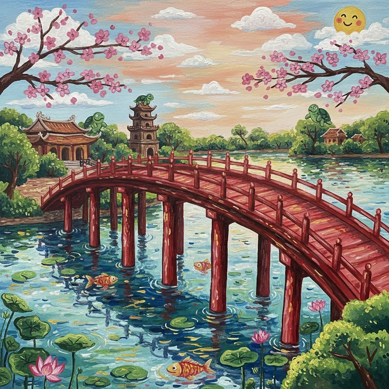 Tranh vẽ Hồ Gươm dành cho bài nộp của học sinh