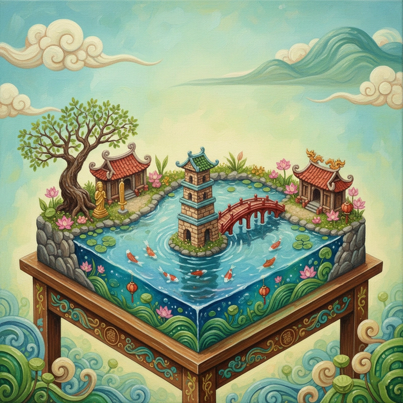 Tranh vẽ Hồ Gươm dành cho bài tập mỹ thuật lớp 4