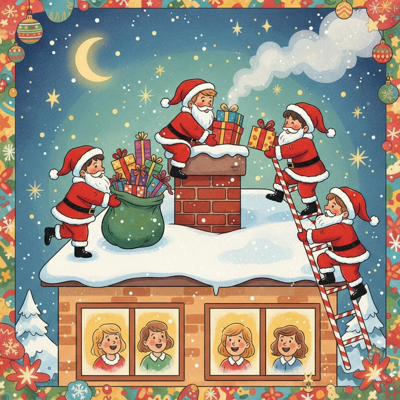 Tranh vẽ Noel gia đình ấm cúng