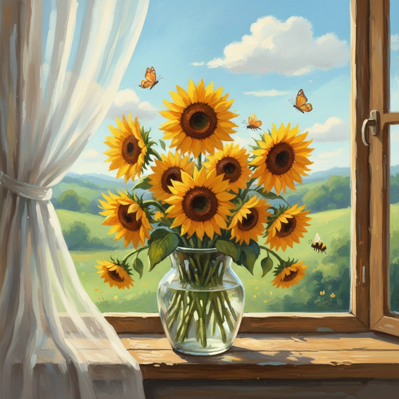 Tranh vẽ bình hoa hướng dương đẹp