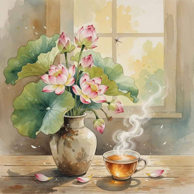 Tranh vẽ bình hoa sen