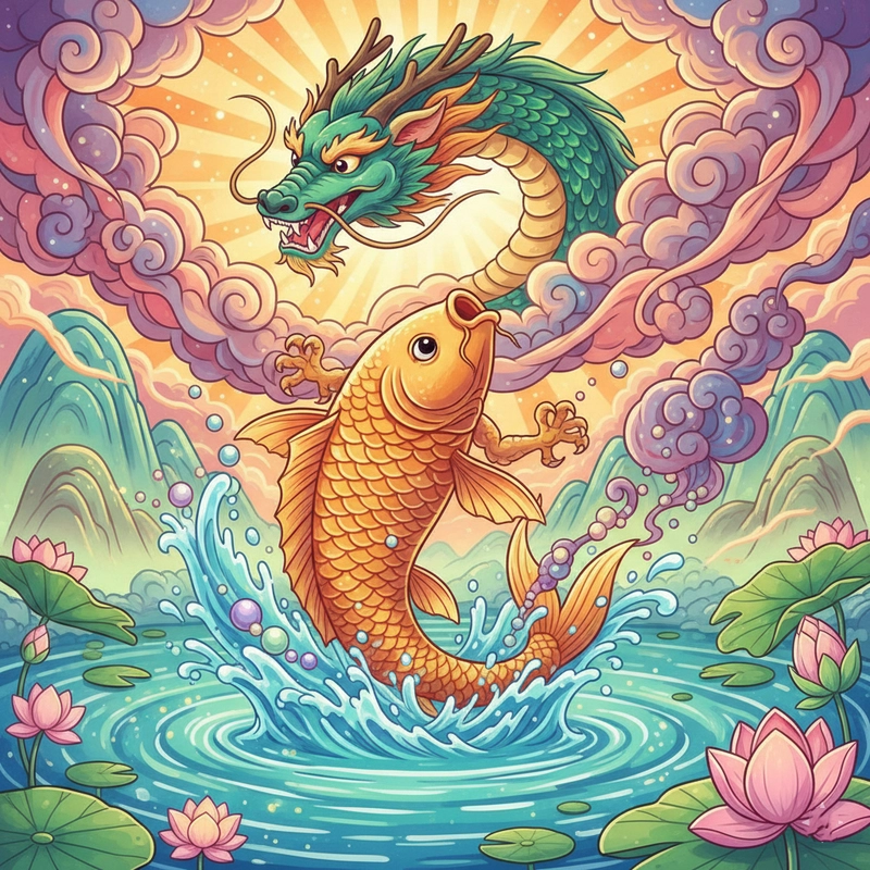 Tranh vẽ cá chép hóa rồng đẹp