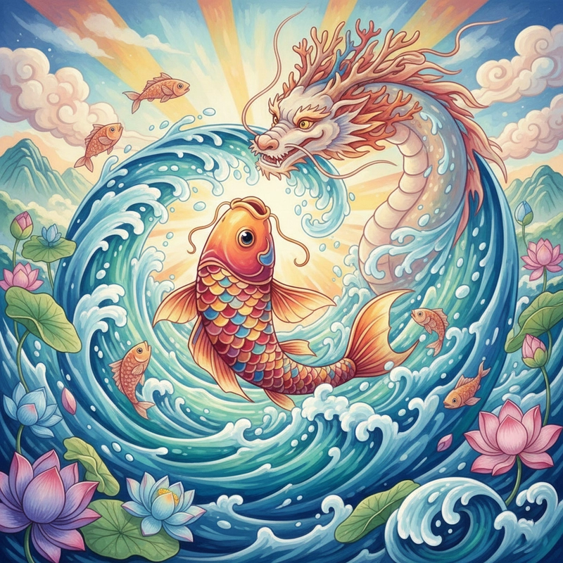 Tranh vẽ cá chép hóa rồng