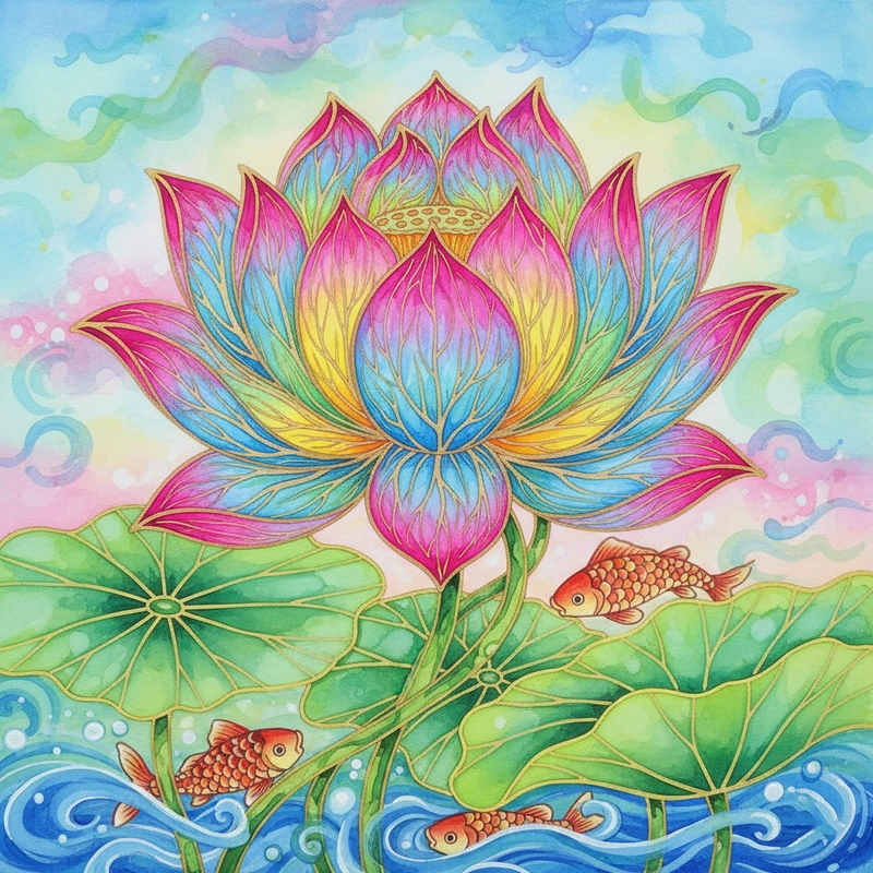 Tranh vẽ cá chép hoa sen