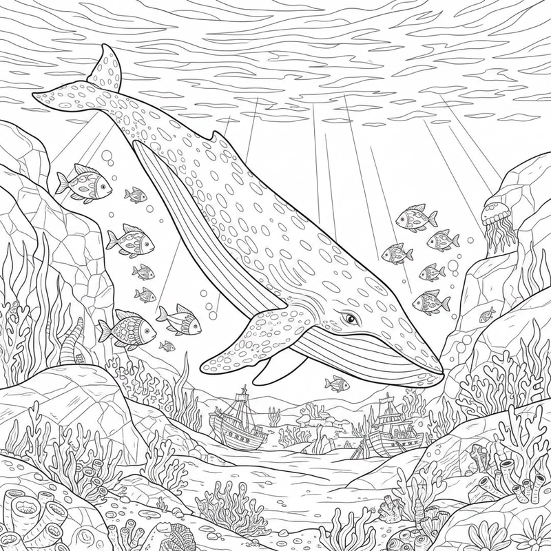 Tranh vẽ cá voi xanh cho bé thỏa sức tô màu