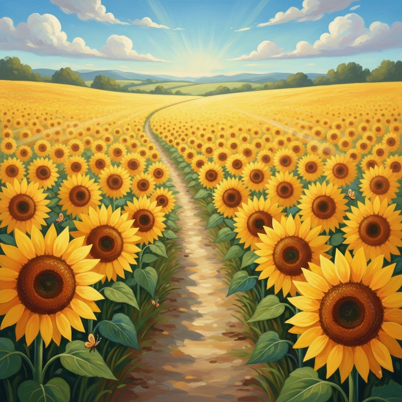 Tranh vẽ cánh đồng hoa hướng dương