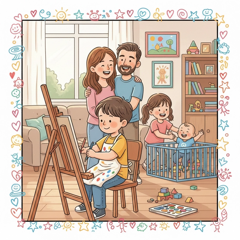 Tranh vẽ cảnh sinh hoạt gia đình quen thuộc