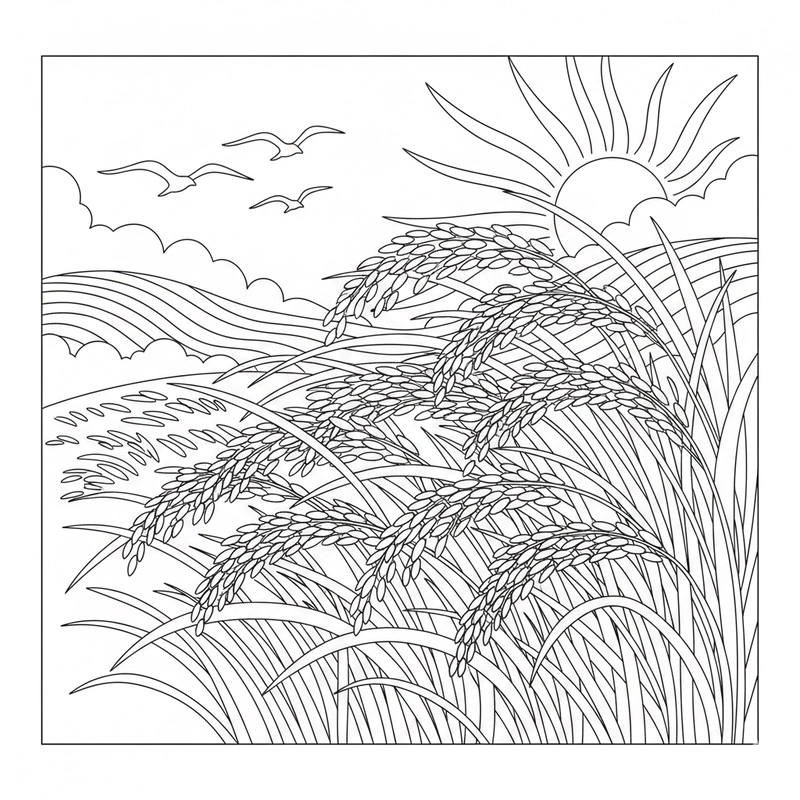 Tranh vẽ cây lúa cho bé tập tô nhẹ nhàng