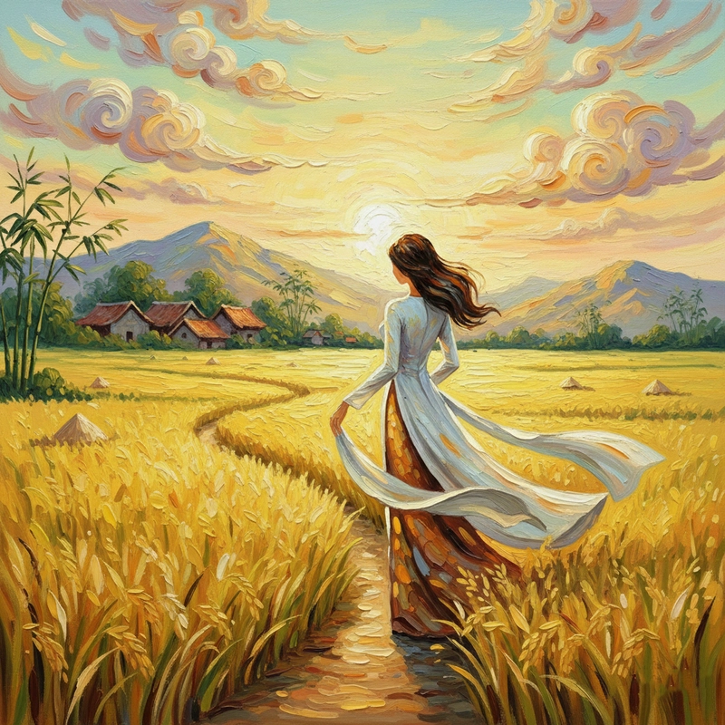 Tranh vẽ cô gái áo dài phong cách nhẹ nhàng