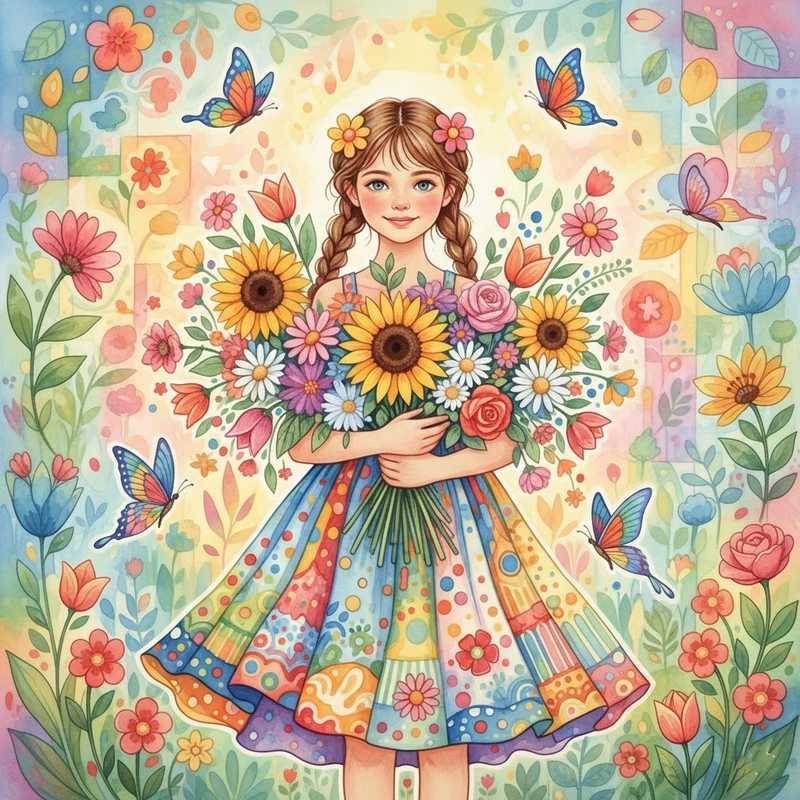 Tranh vẽ cô gái bên hoa phong cách nghệ thuật