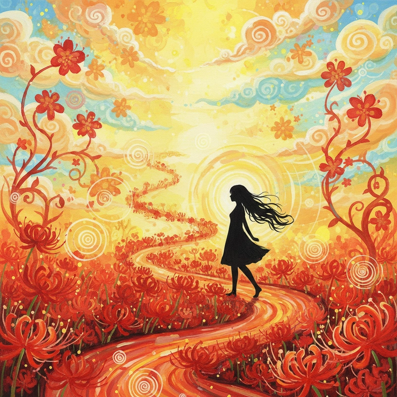 Tranh vẽ cô gái cùng hoa bỉ ngạn huyền bí