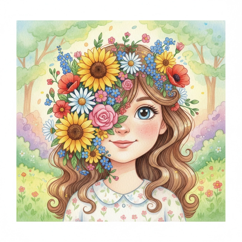 Tranh vẽ cô gái và hoa dành cho người mới