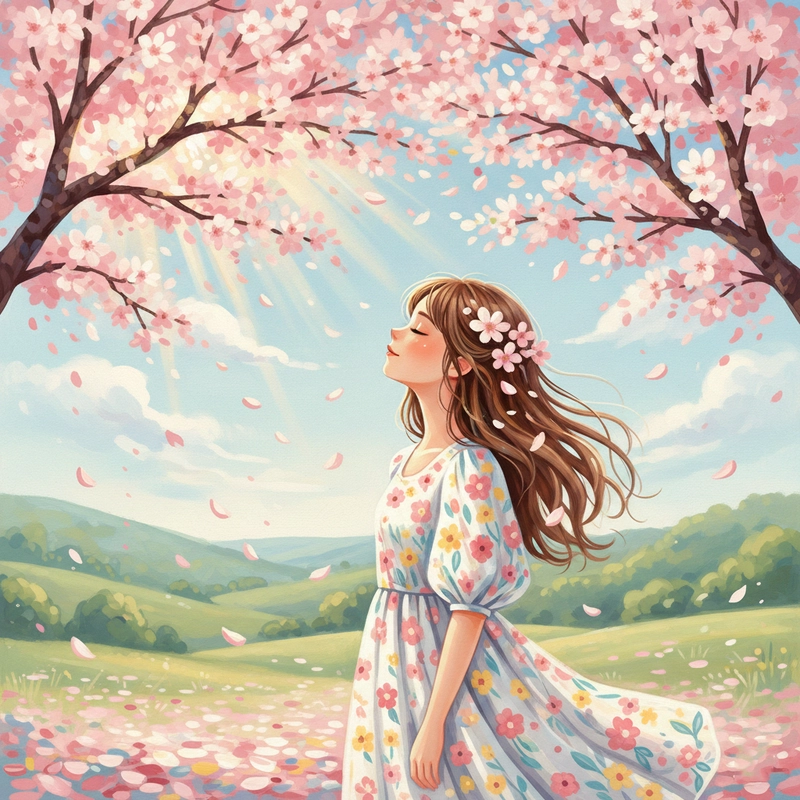 Tranh vẽ cô gái và hoa đào ấn tượng