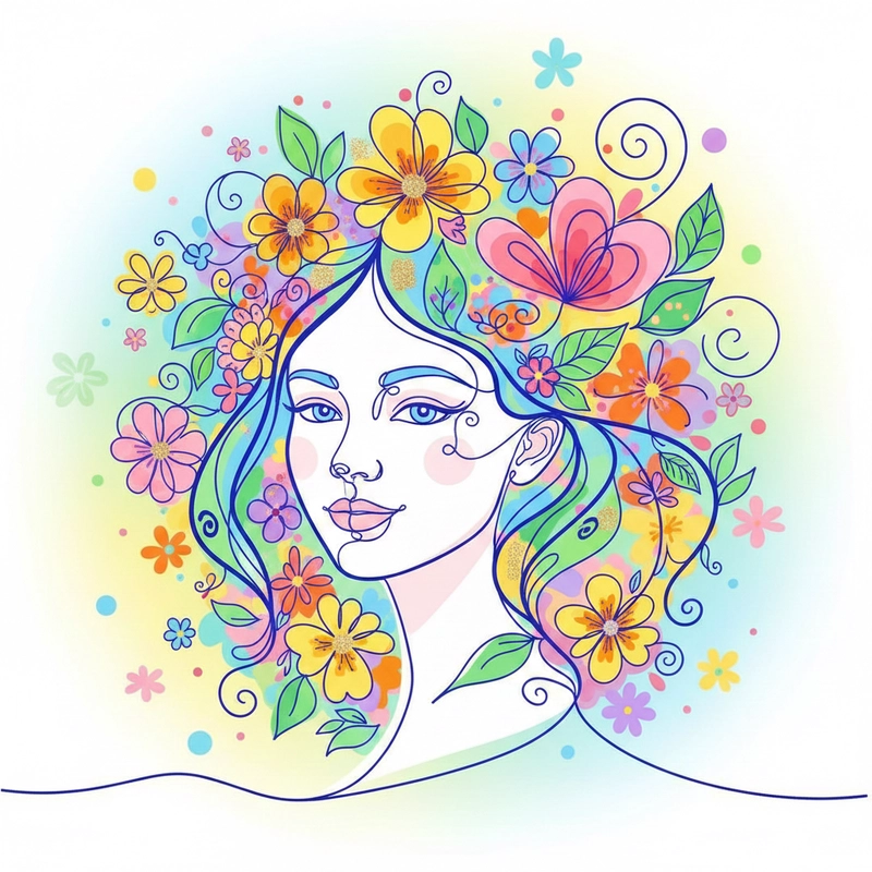 Tranh vẽ cô gái và hoa đơn giản dễ vẽ