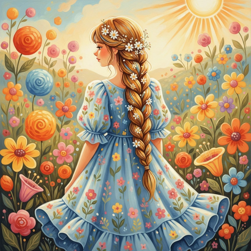 Tranh vẽ cô gái và hoa mang vẻ đẹp dịu dàng