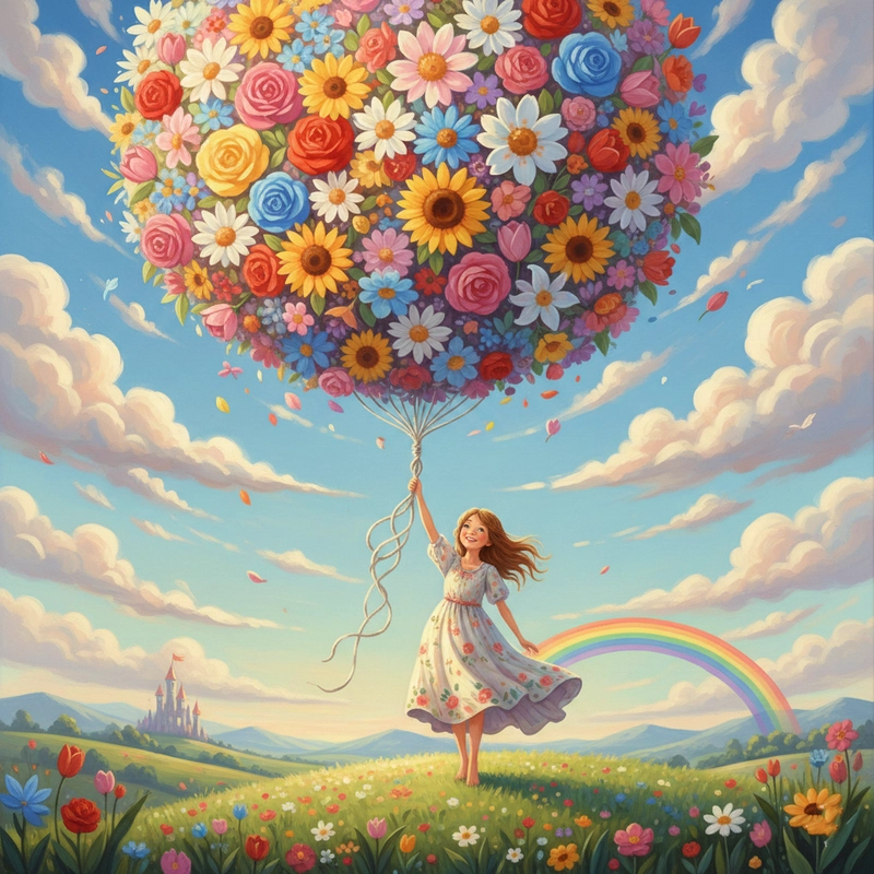 Tranh vẽ cô gái và hoa phong cách nhẹ nhàng