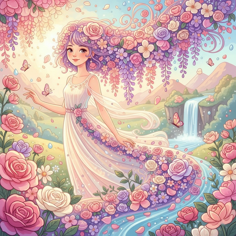 Tranh vẽ cô gái và hoa phù hợp nhiều phong cách