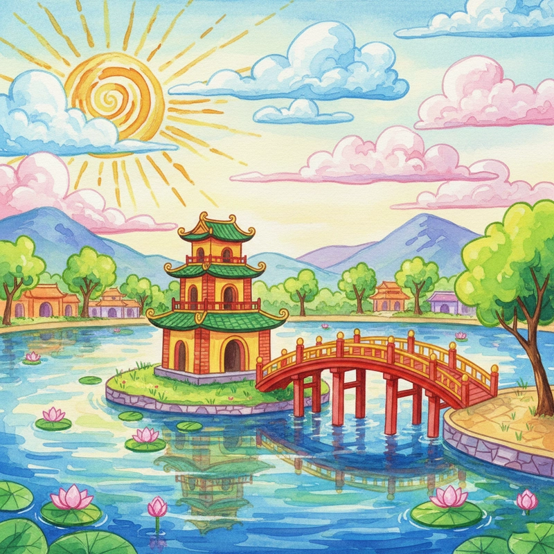 Tranh vẽ danh lam thắng cảnh Hà Nội - Hồ Gươm