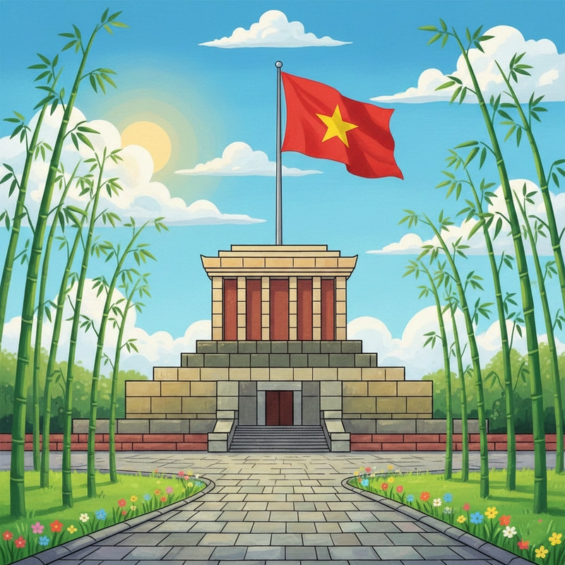 Tranh vẽ danh lam thắng cảnh Hà Nội quen thuộc - Lăng Bác