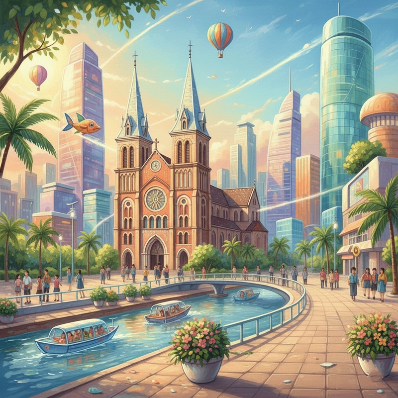 Tranh vẽ danh lam thắng cảnh Nhà thờ Đức Bà