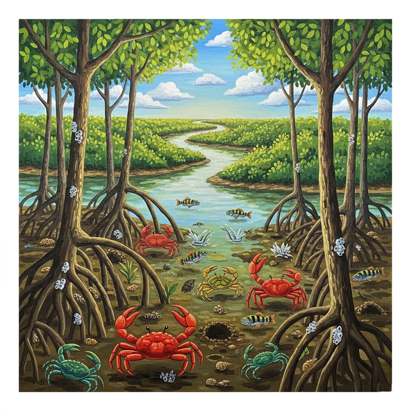 Tranh vẽ danh lam thắng cảnh Rừng ngập mặn Cà Mau