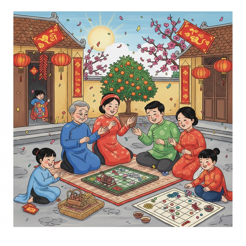 Tranh vẽ đề tài gia đình ngày Tết cho học sinh