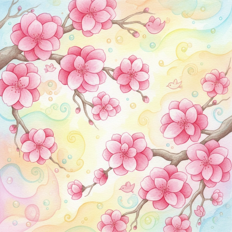 Tranh vẽ hoa đào bố cục hài hòa