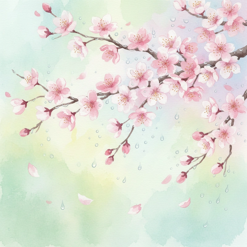 Tranh vẽ hoa đào màu sắc nhẹ