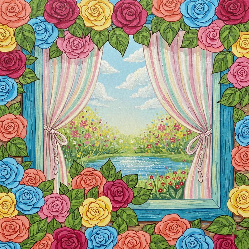 Tranh vẽ hoa hồng leo