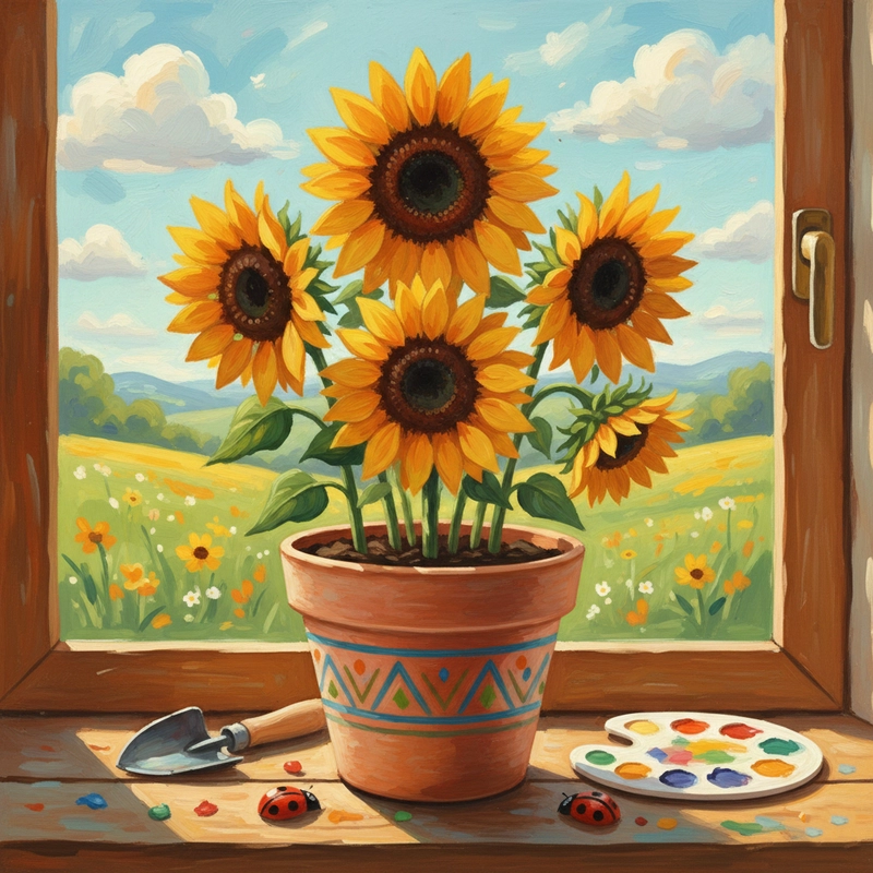 Tranh vẽ hoa hướng dương màu sắc rực rỡ