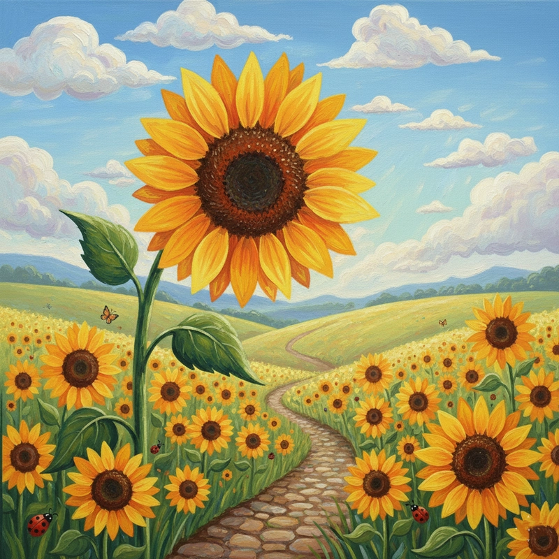 Tranh vẽ hoa hướng dương phong cách tươi sáng