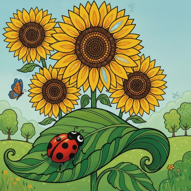 Tranh vẽ hoa hướng dương phong cảnh