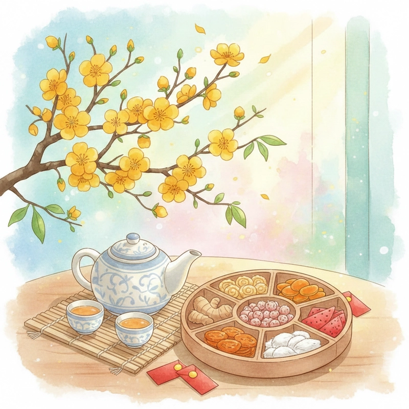 Tranh vẽ hoa mai mang không khí tết