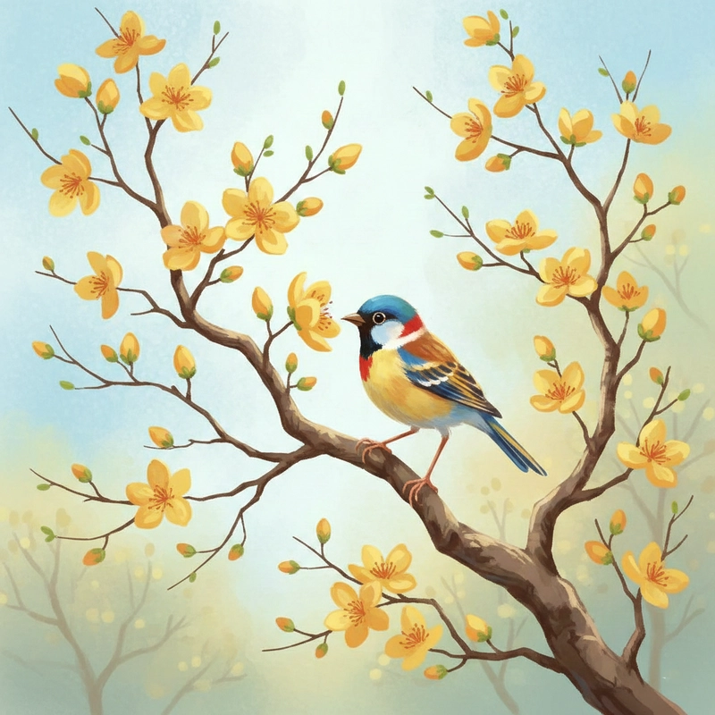 Tranh vẽ hoa mai mang ý nghĩa may mắn