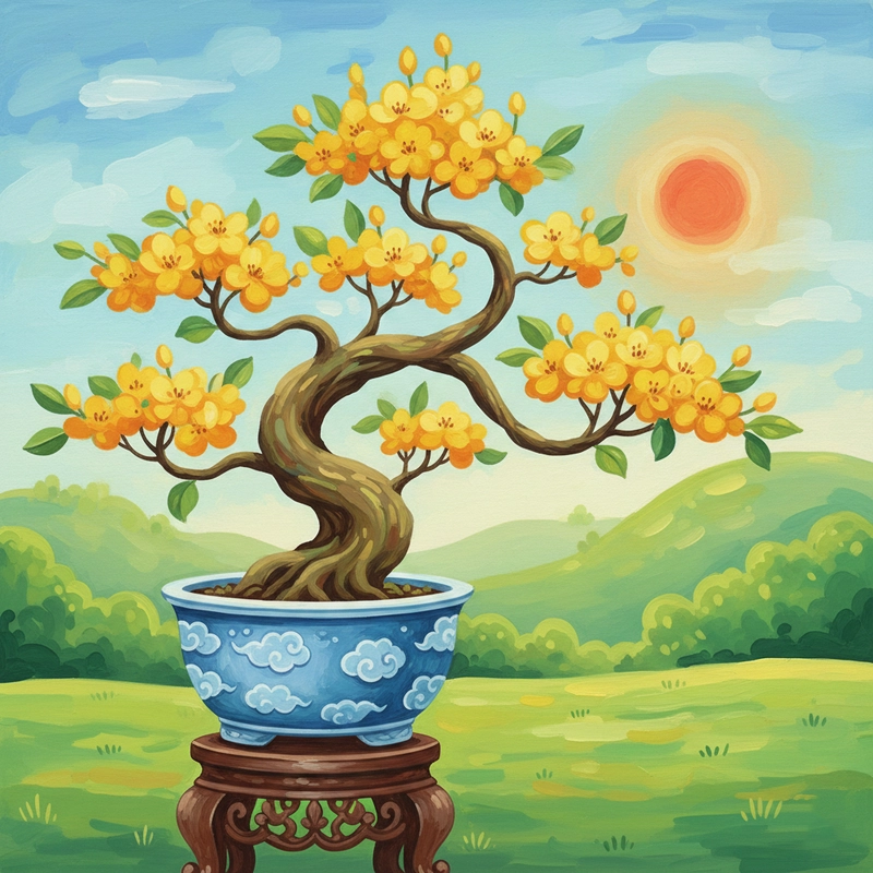 Tranh vẽ hoa mai ngày xuân