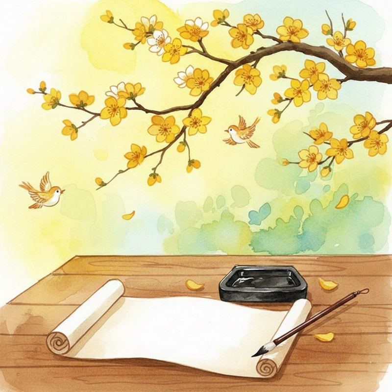 Tranh vẽ hoa mai nghệ thuật ngày tết