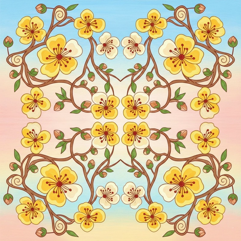 Tranh vẽ hoa mai sắc vàng rực rỡ