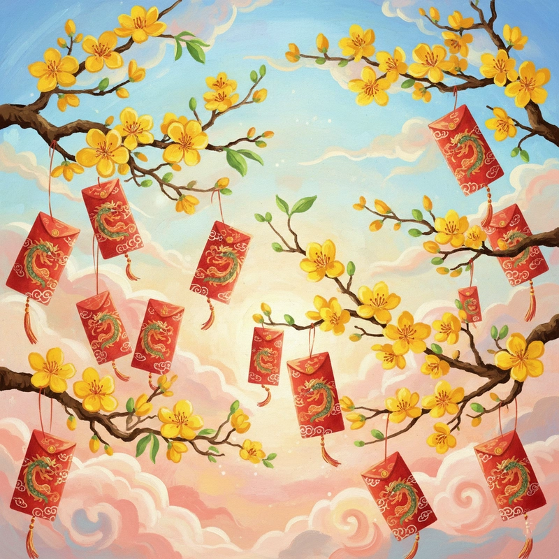 Tranh vẽ hoa mai trang trí ngày tết