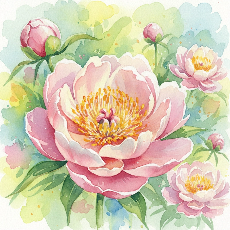 Tranh vẽ hoa mẫu đơn mềm mại