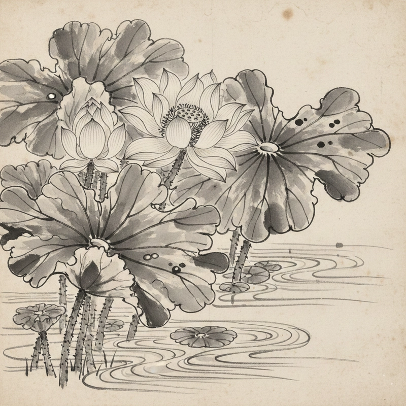 Tranh vẽ hoa sen bằng bút chì