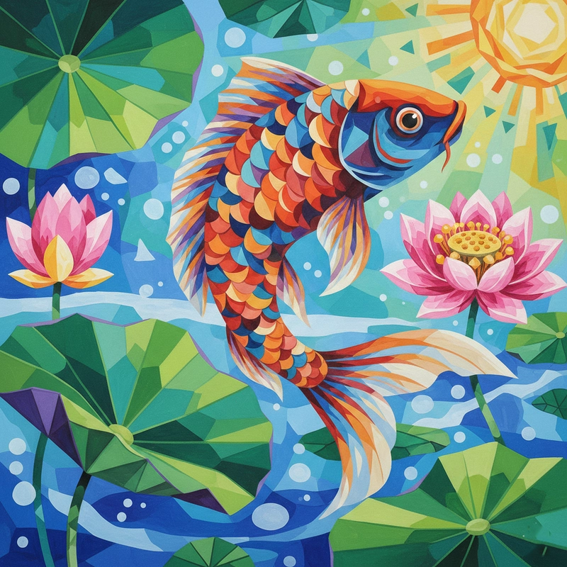 Tranh vẽ hoa sen cá chép