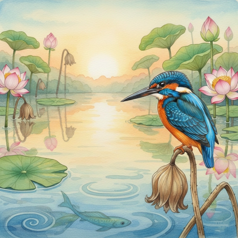 Tranh vẽ hoa sen màu sắc nhẹ