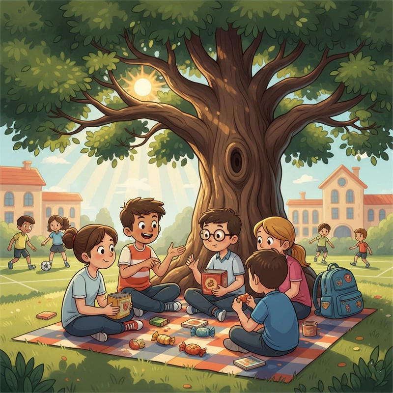 Tranh vẽ hoạt động ở trường sinh hoạt tập thể