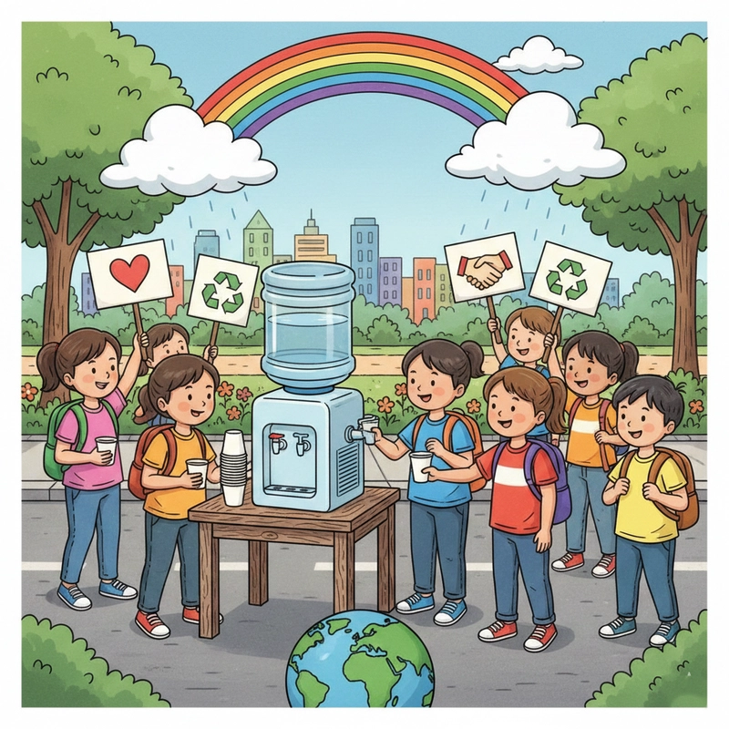 Tranh vẽ hoạt động vì cộng đồng phong cách nhẹ nhàng