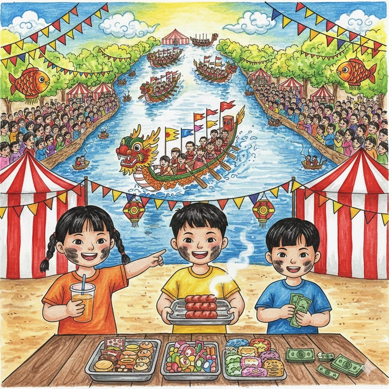 Tranh vẽ lễ hội đua thuyền rồng đầy cuốn hút