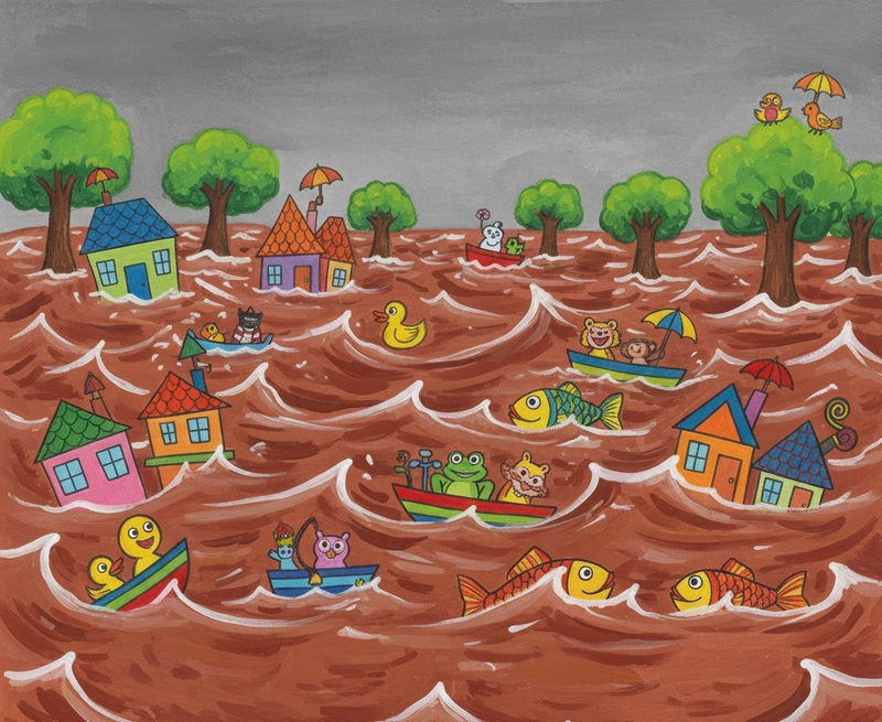 Tranh vẽ lũ lụt với thông điệp cảnh báo