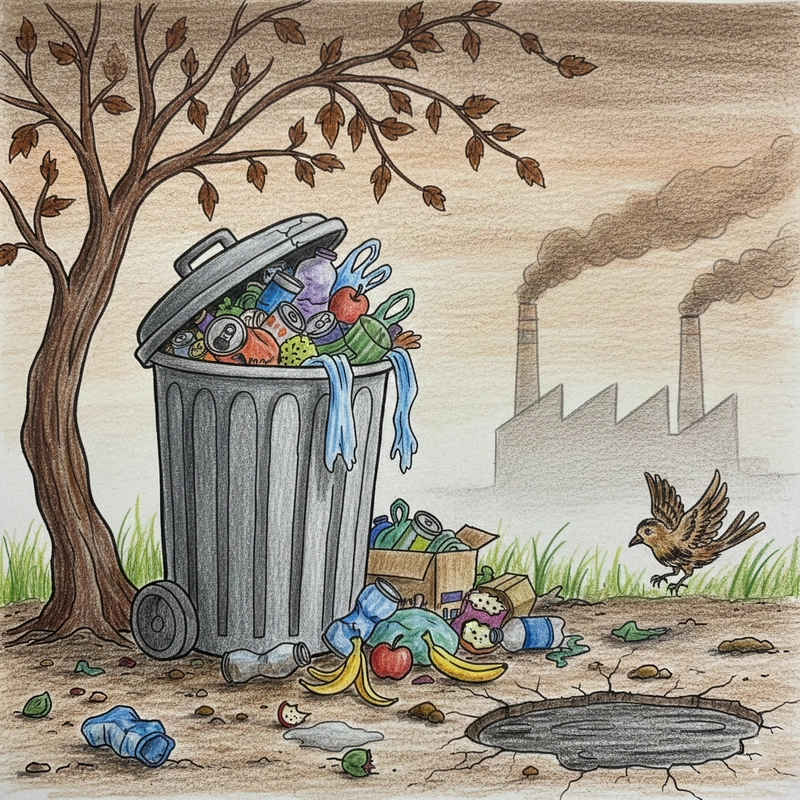 Tranh vẽ môi trường bị ô nhiễm quen thuộc