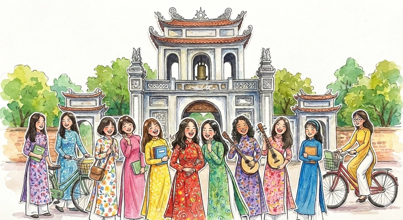 Tranh vẽ người phụ nữ Việt Nam mặc áo dài