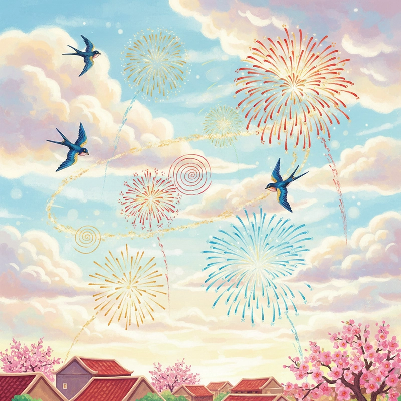 Tranh vẽ pháo hoa đón năm mới