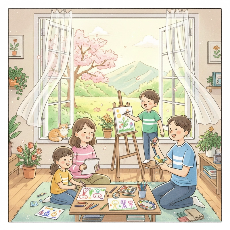 Tranh vẽ sinh hoạt gia đình mang cảm xúc ấm áp